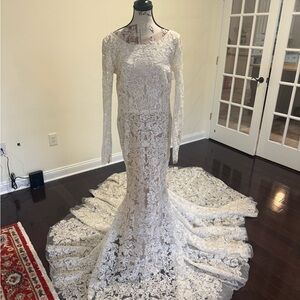 Pnina Tornai White and Nude Bridal Gown